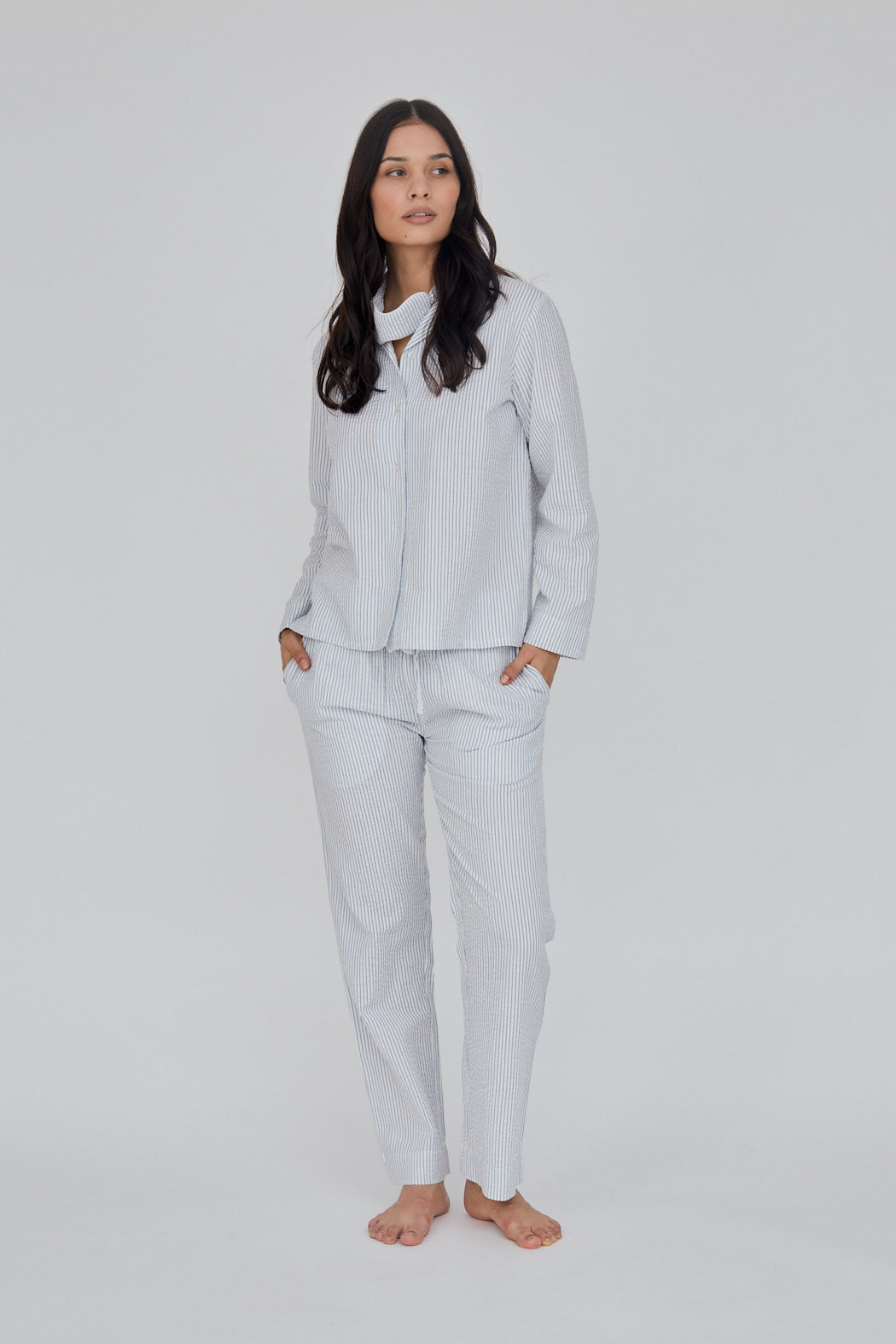 Basic Apparel Juna PJ Shirt GOTS PJ shirts & PJ pants 523 Ashley Blue/Whisper White